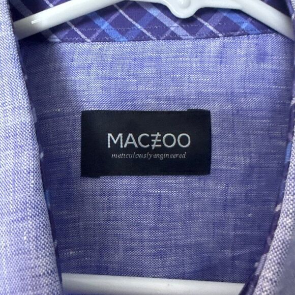 MACEOO Mens Einstein Linen Blue Button-Up Shirt - Picture 3 of 5
